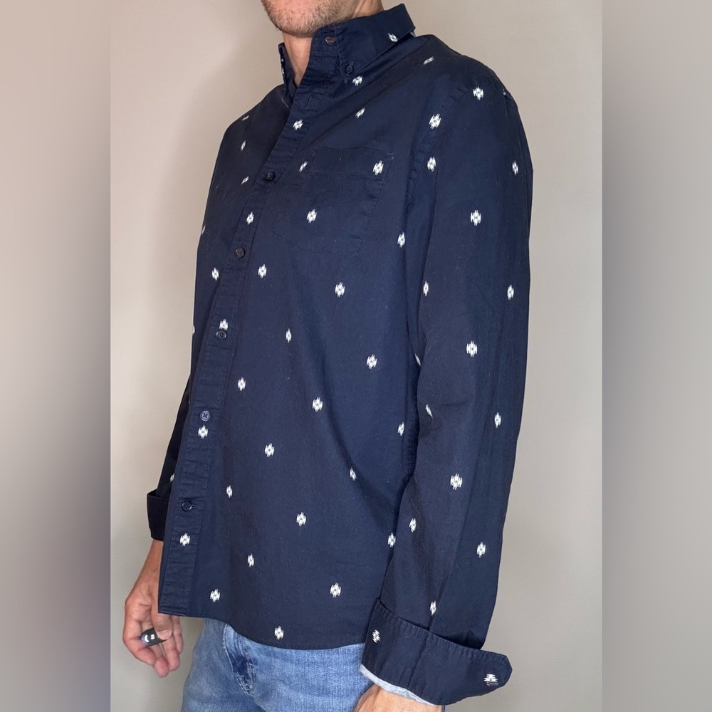 Express Button Up Navy Shirt with White Accents